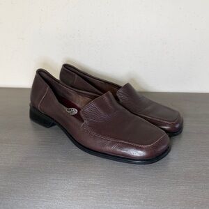 Calico Porter Brown Leather Square Toe Block Heel Loafers Women's Size 6.5 M